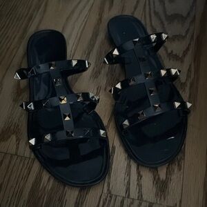 Chic Black Studded Slide Sandals